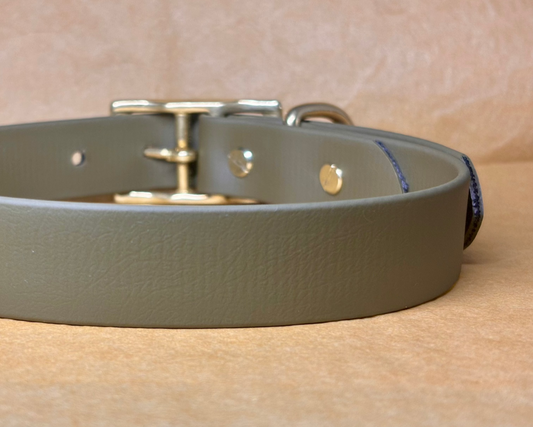 Collier Nox kaki Biothane pour chien, résistant et élégant